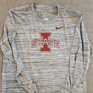 Iowa State Nike Gray Heather Long Sleeve Tee with Red 'I' State Logo
